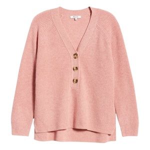 MADEWELL pink ribbed Lyle Henley wool v-neck sweater MA741